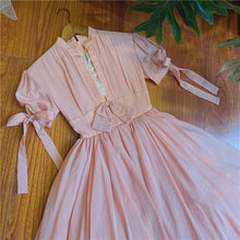 Load image into Gallery viewer, Summer Vintage Pink Striped Dress Retro French Style Puff Sleeve Bow Lace Romantic Princess Dresses For Party Night Robe Rose