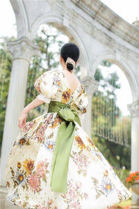 Summer Vintage Princess Dress Woman Retro Royal Print Flower Puff Sleeve Lace Gorgeous Dresses For Party Night Vestido Festa
