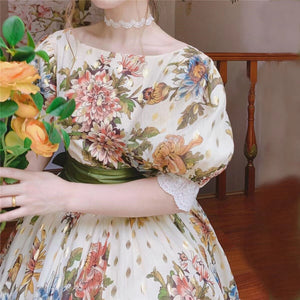 Summer Vintage Princess Dress Woman Retro Royal Print Flower Puff Sleeve Lace Gorgeous Dresses For Party Night Vestido Festa