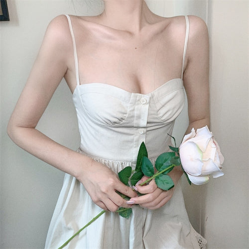 Summer Vintage Strap Dress Women Elegant White Sweet Chic Midi Fairy Dress Female Sexy French Party Night Kawaii Dress 2021 New