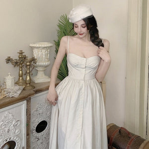 Summer Vintage Strap Dress Women Elegant White Sweet Chic Midi Fairy Dress Female Sexy French Party Night Kawaii Dress 2021 New