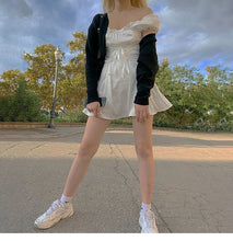 Load image into Gallery viewer, Summer White Elegant Bow Goth Sexy Mini Dress Sleeve Square Collar Lace Up Bodycon Party Dresses Boho Beach Casual Robe Sundress