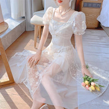 Load image into Gallery viewer, Summer White Fairy Dresses Women Elegant French Vintage Lace Sweet Midi Dress Casual Chic Short Sleeve Princess Party Dress 2021