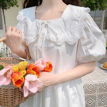 Load image into Gallery viewer, Summer White Lace Sweet Kawaii Dress Women Cute Elegant Short Sleeve Mini Dresses Korean Style Holiday Beach Loose Dresses 2021