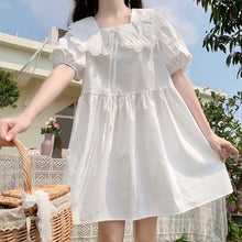 Load image into Gallery viewer, Summer White Lace Sweet Kawaii Dress Women Cute Elegant Short Sleeve Mini Dresses Korean Style Holiday Beach Loose Dresses 2021