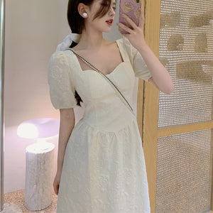 Summer White Vintage Long Dress Women Casual V-Neck Princess Elegant Floral Dress Female Slim Korean Retro Party Sweet Sundress