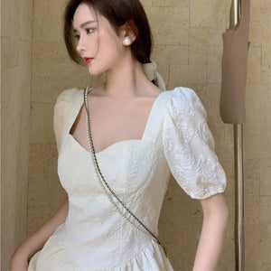 Summer White Vintage Long Dress Women Casual V-Neck Princess Elegant Floral Dress Female Slim Korean Retro Party Sweet Sundress