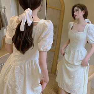 Summer White Vintage Long Dress Women Casual V-Neck Princess Elegant Floral Dress Female Slim Korean Retro Party Sweet Sundress