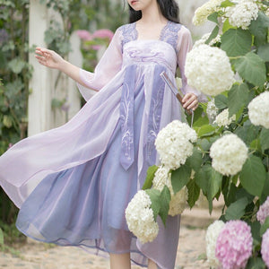 Summer Women Ancient Chinese Style Hanfu Dress Traditional Tang Dynasty Princess Clothes Ladies Embroidery Chiffon Fairy Dresses