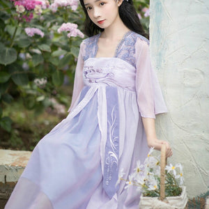 Summer Women Ancient Chinese Style Hanfu Dress Traditional Tang Dynasty Princess Clothes Ladies Embroidery Chiffon Fairy Dresses