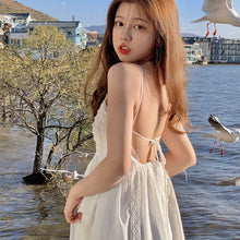 Load image into Gallery viewer, Summer Women Backless Beach Dress 2022 New Suspenders White Dress Seaside Travel Holiday Lace Cutout Sexy Long Female Dresses