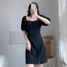 Load image into Gallery viewer, Summer Women Black Dresses Short Puff Sleeve Square-Cut Collar Straight One Piece Female Classical Hipline Length Robe Plus Size