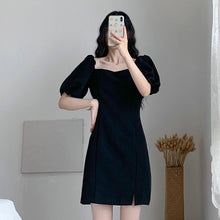 Load image into Gallery viewer, Summer Women Black Dresses Short Puff Sleeve Square-Cut Collar Straight One Piece Female Classical Hipline Length Robe Plus Size