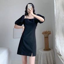 Load image into Gallery viewer, Summer Women Black Dresses Short Puff Sleeve Square-Cut Collar Straight One Piece Female Classical Hipline Length Robe Plus Size