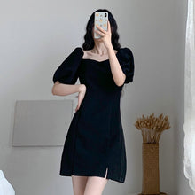 Load image into Gallery viewer, Summer Women Black Dresses Short Puff Sleeve Square-Cut Collar Straight One Piece Female Classical Hipline Length Robe Plus Size