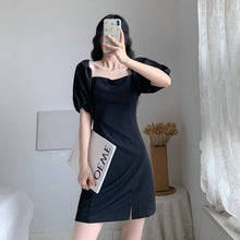 Load image into Gallery viewer, Summer Women Black Dresses Short Puff Sleeve Square-Cut Collar Straight One Piece Female Classical Hipline Length Robe Plus Size