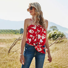 Load image into Gallery viewer, Summer Women Boho Ruffles Print Spaghetti Tops New Arrival 2021 Casual Loose Floral Lace Up Button Tank Blouse For Woman