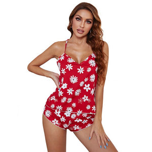 Summer Women Loungewear 2 piece Pajamas Set Cute Cami Top with Shorts Daisy Floral Print Outfits Kawaii Sleepwear