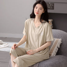 Load image into Gallery viewer, Summer Women Pajamas Set Soild Modal Cotton Nightwear Short Sleeve + Calf-Length Pants Sleepwear Girls Fashion XXL Homewear