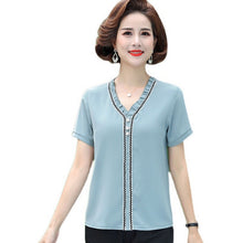 Load image into Gallery viewer, Summer Women'S Clothing Fungus V-Neck Pullover Chiffon Shirt Short Sleeve Tee Middle-Aged Mother Blouse T-Shirt Top
