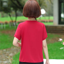 Load image into Gallery viewer, Summer Women'S Clothing Fungus V-Neck Pullover Chiffon Shirt Short Sleeve Tee Middle-Aged Mother Blouse T-Shirt Top
