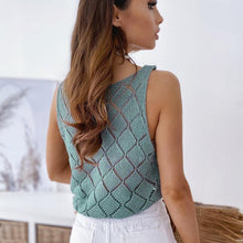 Load image into Gallery viewer, Summer Women Sexy Camisole Shirts Knitted Deep V-Neck Sleeveless Casual Tanks Top Fashion Hollow Out Ladies Crop Tops Vest