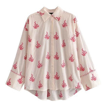 Load image into Gallery viewer, Summer Women Shirts 2021 ZA Vintage Embroidery Printing Long sleeve Blouses Loose Fashion Female Single-breasted Chic Tops