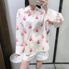 Load image into Gallery viewer, Summer Women Shirts 2021 ZA Vintage Embroidery Printing Long sleeve Blouses Loose Fashion Female Single-breasted Chic Tops