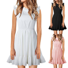 Load image into Gallery viewer, Summer Women Solid O-Neck Ruffles Sleeveless Mini Dress vestidos de mujer casual Summer Clothes for Women платье летнее 2021