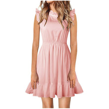 Load image into Gallery viewer, Summer Women Solid O-Neck Ruffles Sleeveless Mini Dress vestidos de mujer casual Summer Clothes for Women платье летнее 2021
