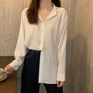 Summer Women Solid Shirt Office Ladies Casual Loose Tops And Shirts Female Fashion Korean Long Sleeves Blouses Chic