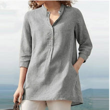 Load image into Gallery viewer, Summer Women Stand Collar  Office Lady Solid Color Cotton Linen Loose Sleeve Three Quarter Oversized 5xl Casual Shirt