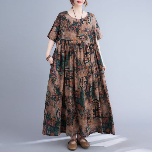 Summer Women's Dress 2021 Vintage Loose Dress High Waist Printed Pockets Boho Oversized Dress Holiday Casual Dresses Robes Femme