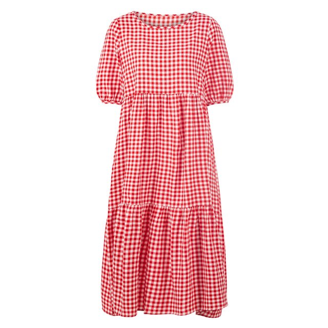 Summer Women's Dress2021 Fashion Plaid Print Dress O Neck Short Sleeve Plus Size 5XL Loose Casual Female Sundress Robe Femme