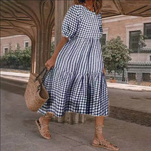 Load image into Gallery viewer, Summer Women&#39;s Dress2021 Fashion Plaid Print Dress O Neck Short Sleeve Plus Size 5XL Loose Casual Female Sundress Robe Femme