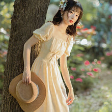 Load image into Gallery viewer, Summer Women&#39;s French Retro Yellow Sweet First Love Dress Waist Was Thin And Temperament Skirt Fairy Super Fairy Forest Dress