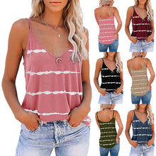 Load image into Gallery viewer, Summer Women's High Street Suspender Vest Casual Sexy Sleeveless V-Neck Stripe Print Oversize 3XL Suspender Beach T-Shirt Blouse