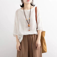Load image into Gallery viewer, Summer Women's Loose Solid Color T-Shirt Casual Office Lady Elegant Fashion Cotton Bat Sleeve O Neck Hem Plus Size 5XL T-Shirt