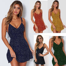 Load image into Gallery viewer, Summer Women&#39;s New Drawstring Skirt Bohemian Print Sexy Casual Fashion Holiday Skirt Sexy V-neck Open Back Knee Length Dress