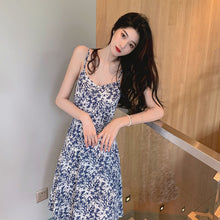 Load image into Gallery viewer, Summer Women&#39;s New Drawstring Skirt Bohemian Print Sexy Casual Fashion Holiday Skirt Sexy V-neck Open Back Knee Length Dress