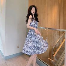 Load image into Gallery viewer, Summer Women&#39;s New Drawstring Skirt Bohemian Print Sexy Casual Fashion Holiday Skirt Sexy V-neck Open Back Knee Length Dress