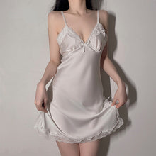 Load image into Gallery viewer, Summer Women Sexy Lingerie Nightdress Satin Lace Thin Slip Nightgowns Deep V Slit Nighty For Ladies Sleepwear Girls Sleepshirt