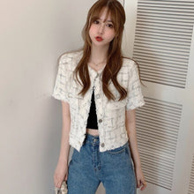 Load image into Gallery viewer, Summer clothes Thin Tweed Jackets Women 2020 Summer Short Sleeve Crop top Jacket Streetwear Fashion Single Breasted outfits