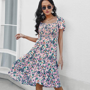 Summer dress Dress Women female l sleeve show thin waist broken flower Dresses Casual Vestidos new floral show thin romantic