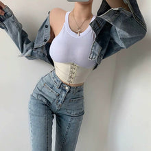 Load image into Gallery viewer, Summer fashion hollow U-neck hanging neck small vest stitching design elastic waist waistcoat women can wear outside wear