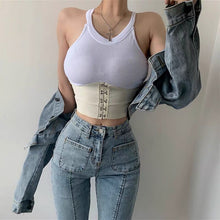Load image into Gallery viewer, Summer fashion hollow U-neck hanging neck small vest stitching design elastic waist waistcoat women can wear outside wear