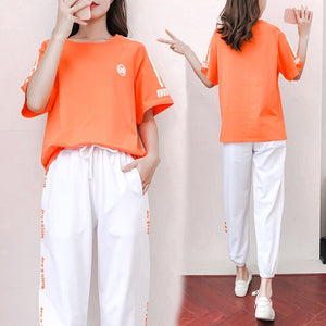 Summer new fashion 2021 high quality trend leisure suit large size slim sports women's two piece set