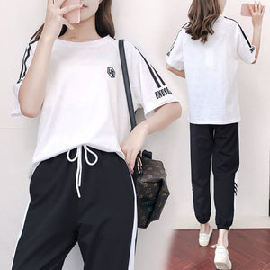 Summer new fashion 2021 high quality trend leisure suit large size slim sports women's two piece set