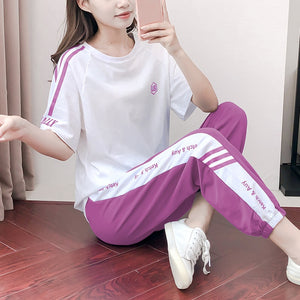 Summer new fashion 2021 high quality trend leisure suit large size slim sports women's two piece set