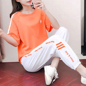 Summer new fashion 2021 high quality trend leisure suit large size slim sports women's two piece set